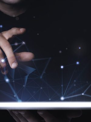 Man using digital tablet psd mockup smart technology Man using digital tablet psd mockup smart technology